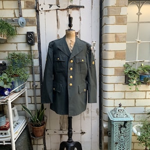 Vintage military mens army green wool blend uniform jacket coat size 41R