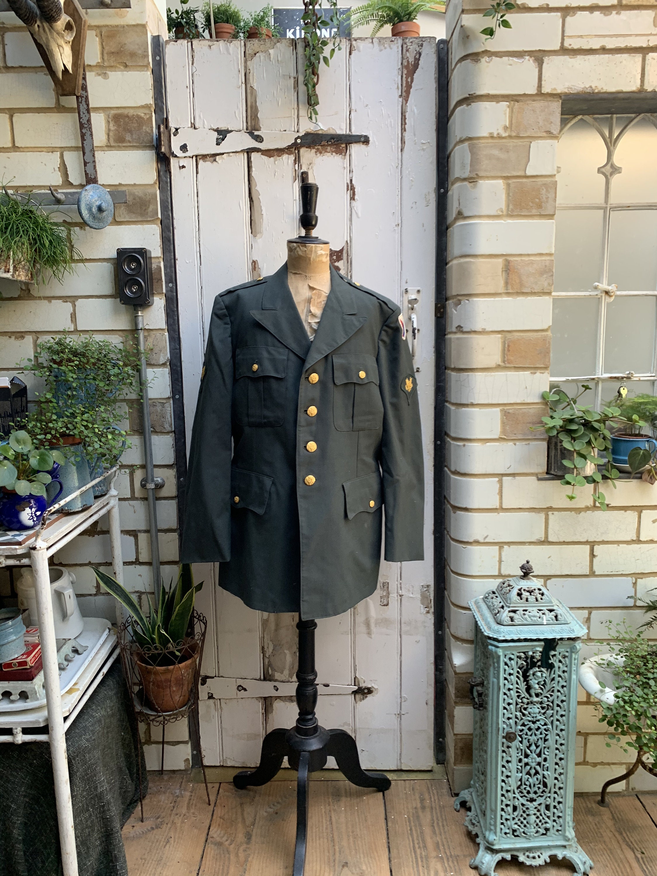 Vintage Military Mens Army Green Wool Blend Uniform Jacket Vintage Military Mens Army Green Wool Blend Uniform Jacket