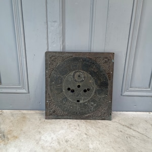 Antique Georgian brass engraved longcase grandfather clock face from Great Haseley