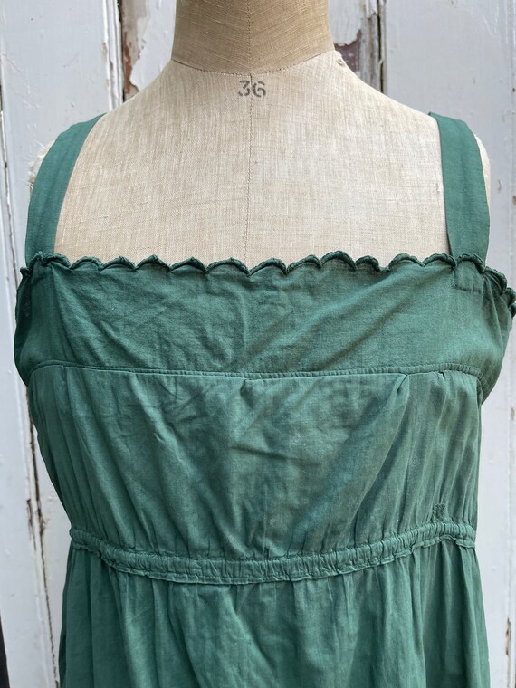 Antique French handmade green cotton shift dress … - image 3