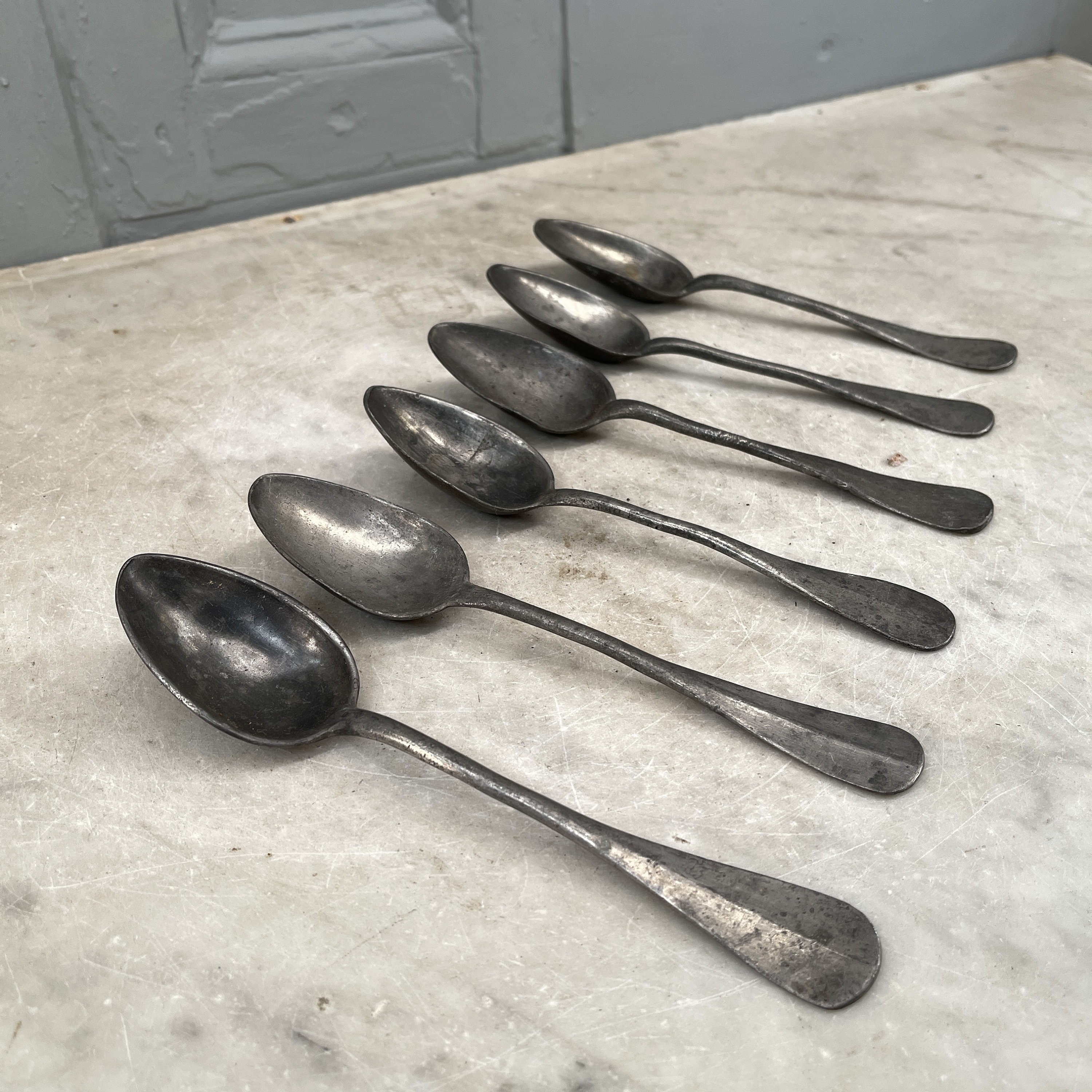 Set of 6 Antique Georgian Early Victorian English Pewter Dessert Spoons ...
