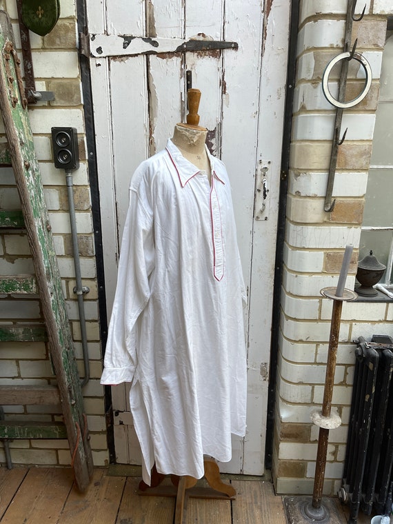 Antique French white warm cotton long nightdress … - image 9