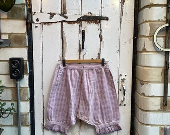 Antique French purple striped brushed cotton bloomers sleep shorts initials JS size S