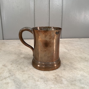 Antique English Askew copper half  pint tankard initials WHW