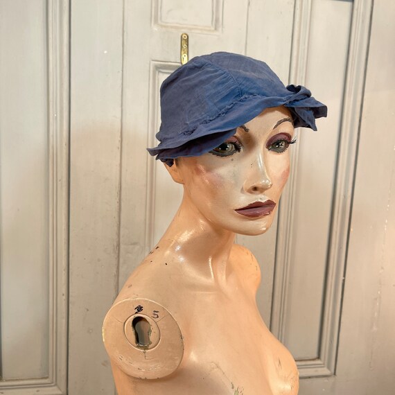 Antique vintage Dutch handmade blue cotton hat bo… - image 10