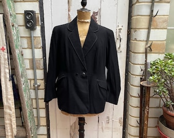 Chaqueta blazer francesa antigua de lana negra de Weill Paris, talla M