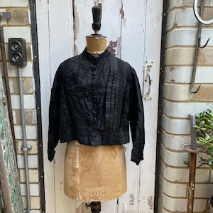Antique French handmade black ladies satin jacket size M UK 12