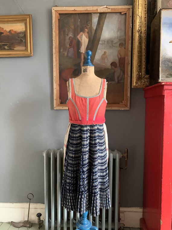 Antique Slovakian indigo print folk dress size S U