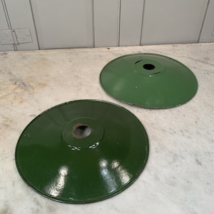 Couple of vintage French green painted light shades or coolies