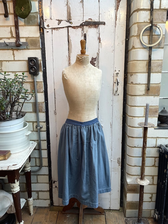 Antique vintage French handmade blue wool skirt s… - image 1