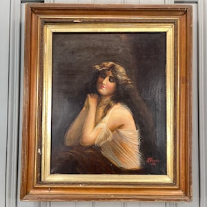 Large antique Art Nouveau oil painting portrait of a lady signed JB Rogers 1906 image 2