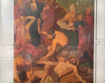 Antiek Frans religieus olieverfschilderij, studie van een van de kruiswegstaties