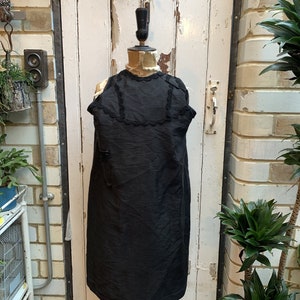 Antique Dutch handmade black linen sillk blend pinafore dress style apron size XS