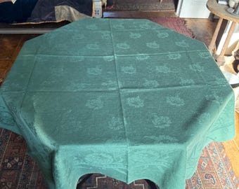 Antike grüne Tischdecke aus Baumwolle Damast