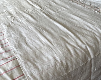 Antique French top edge of white linen double sheet with white monogram