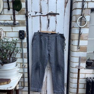 Antique French mens handmade thick grey cotton trousers size L