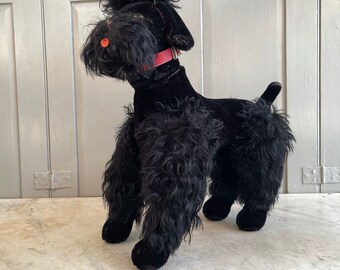 Peluche Vintage Steiff Poodle Miniature En Laine Noire Avec Collier