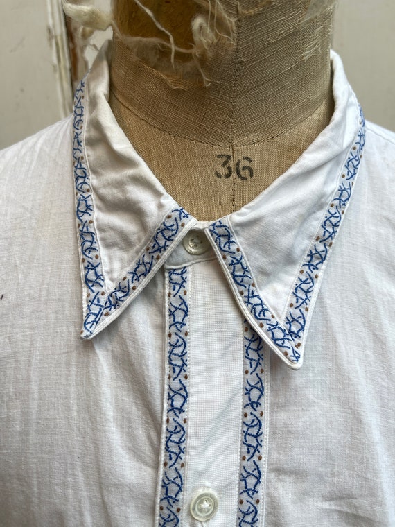 Antique French white cotton shirt nightshirt with… - image 3