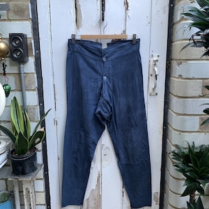 Antique vintage French grey cotton pyjama Pajama trousers size M