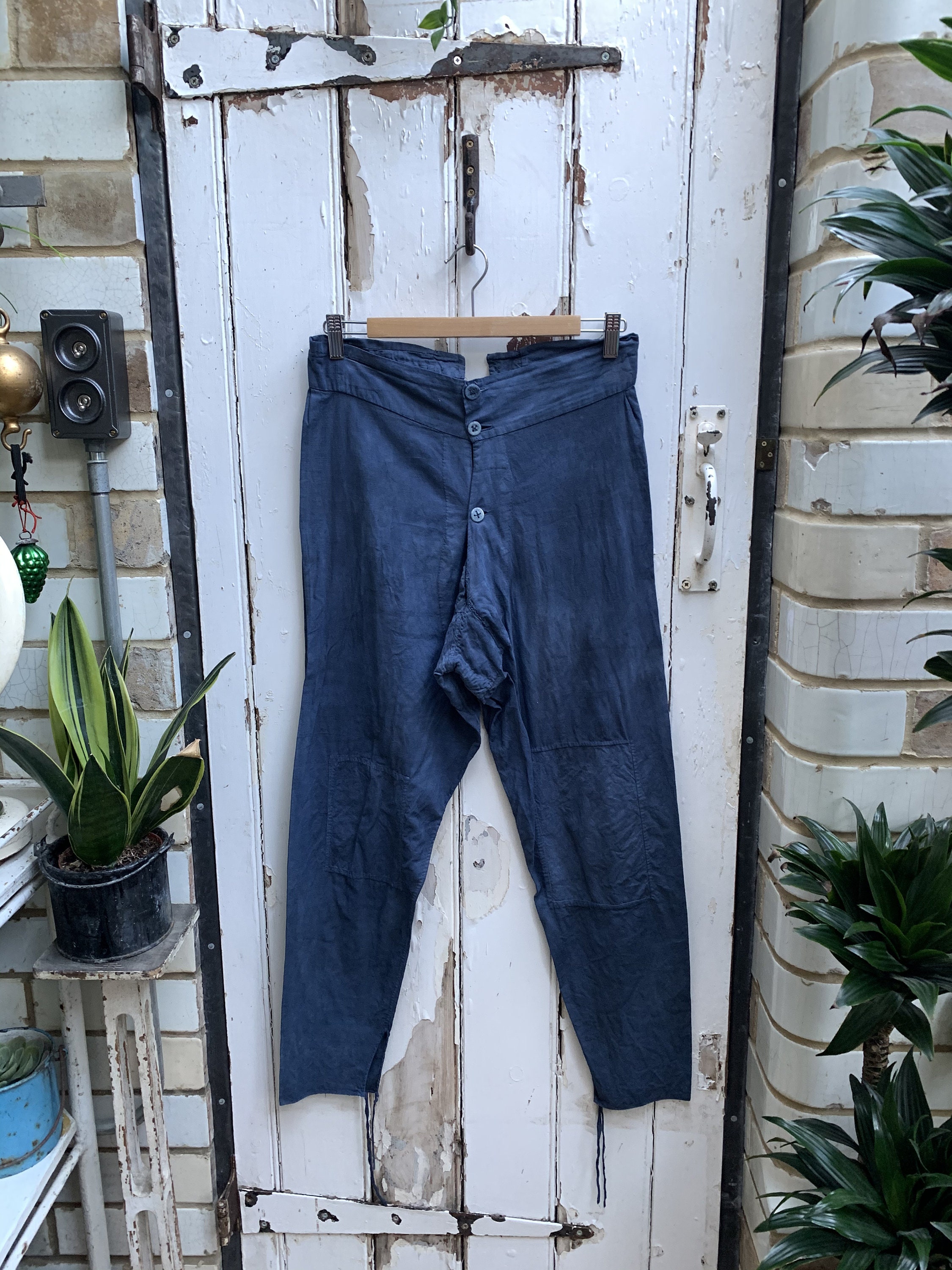 Image of Antique Vintage French Grey Cotton Pyjama Trousers Size M