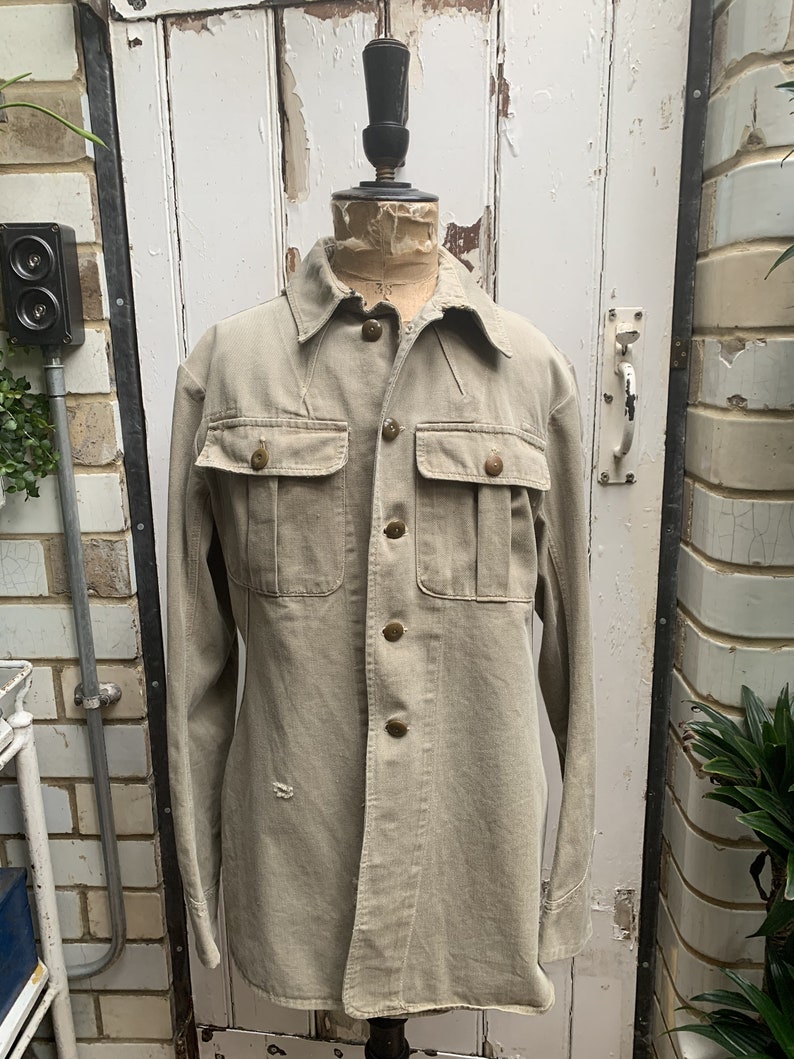 Vintage Beige Cotton Military Shirt Top Jacket Uniform Size Etsy