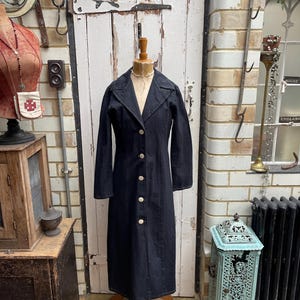 Vintage French dark inky blue cotton long jacket coat size 38 UK 10