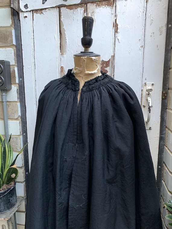 Antique Dutch handmade long black wool silk cape … - image 2