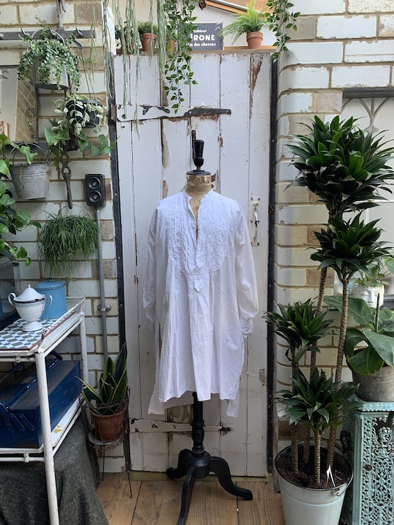 Antique French white cotton dress shirt size M