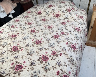 Edredón doble antiguo francés de algodón con estampado floral