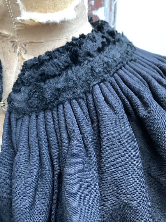 Antique Dutch handmade long black wool silk cape … - image 4