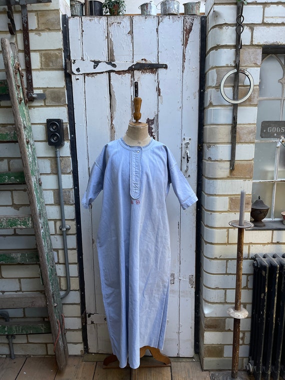 Antique French light blue linen cotton metis dres… - image 1