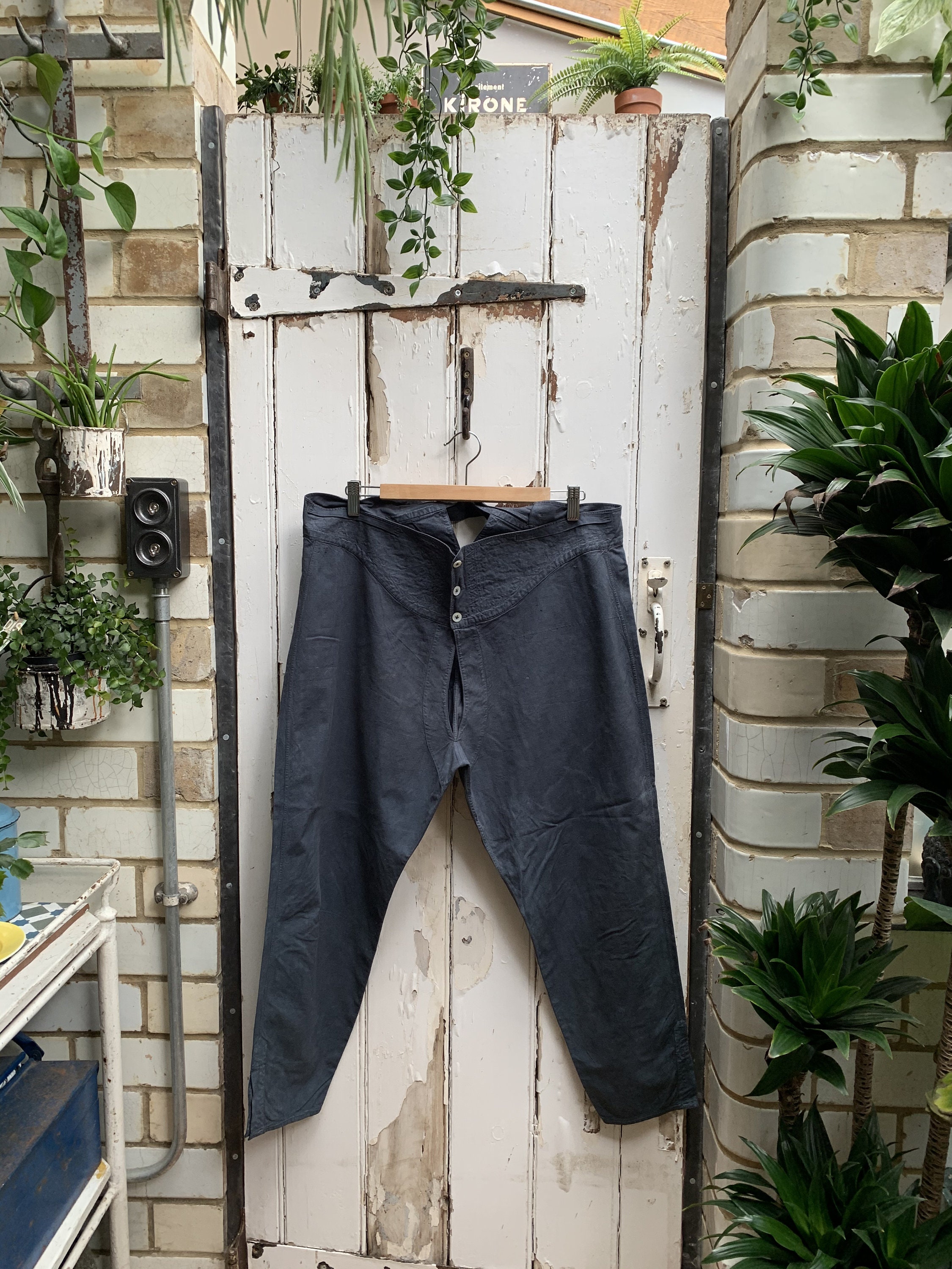 Image of Antique French Dark Grey Cotton Trousers Pyjama Bottoms Size L