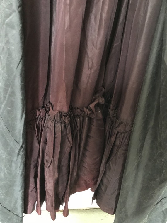 Antique long black satin lacy dress size S UK 10 - image 7