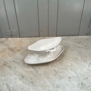 Antique French white ceramic sauce gravy boat by Digoin & Sarreguemines