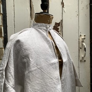 Antique French beige cream off white linen flax hemp shirt dress chemise smock initials GBM size L no 2 image 8
