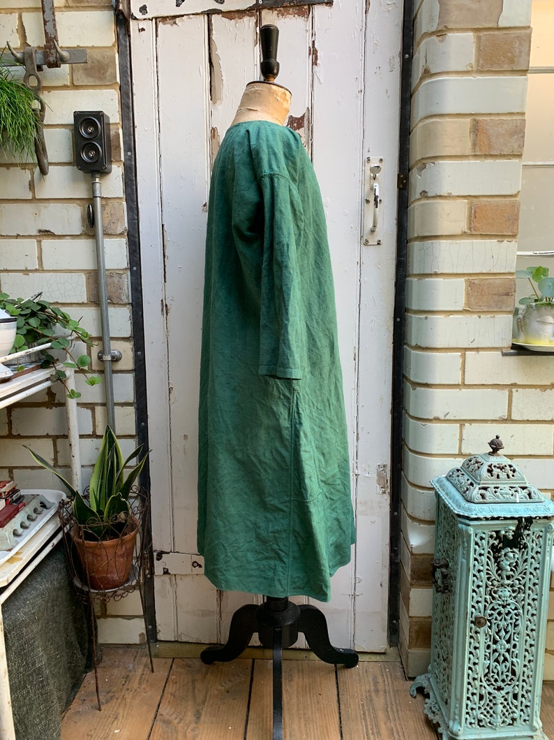 Antique French green linen cotton metis dress nightdress smock | Etsy