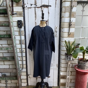 Antique French black cotton dress nightdress with patches size M/L