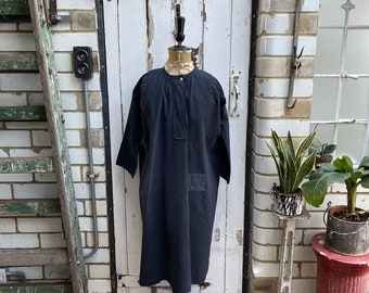 Antique French black cotton dress nightdress with patches size M/L