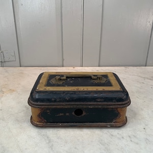 Antique Victorian Toleware cash tin box or moneybox