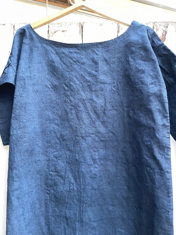 Antique French dark blue indigo linen flax dress … - image 2