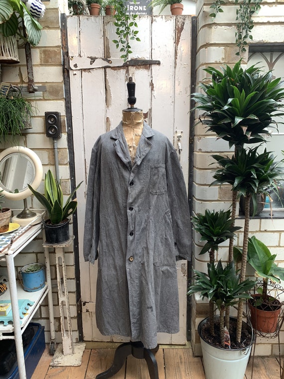 Antique/vintage French long grey cotton coat size