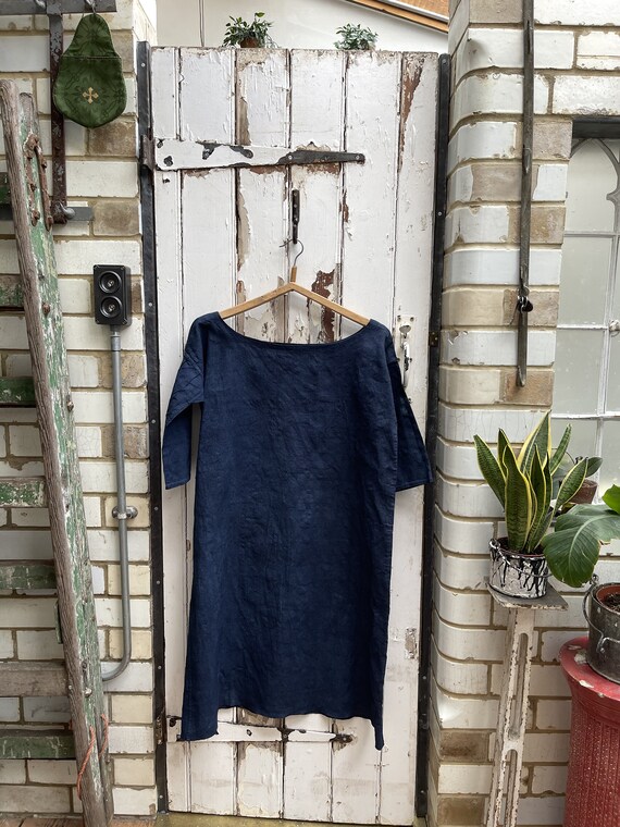 Antique French dark blue indigo linen flax dress … - image 8