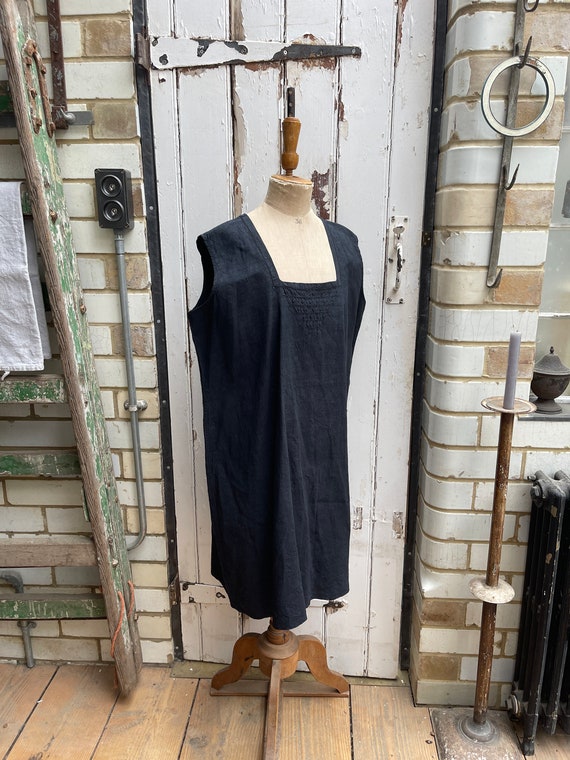 Antique French Black linen shift dress size L