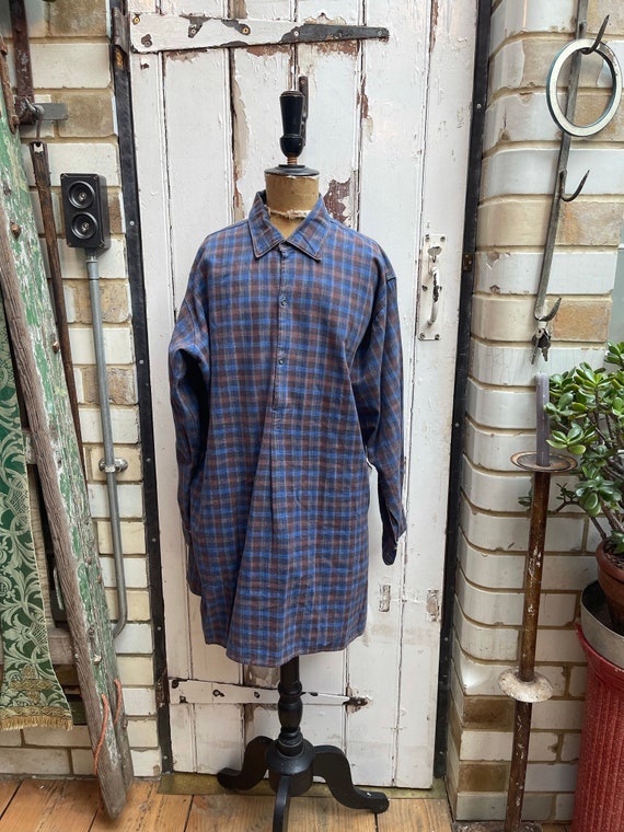 Antique Vintage French Mens Warm Cotton Blue Check Shirt Size - Etsy