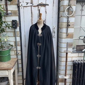 Antique Dutch handmade long black wool cape cloak with metal clasps one size