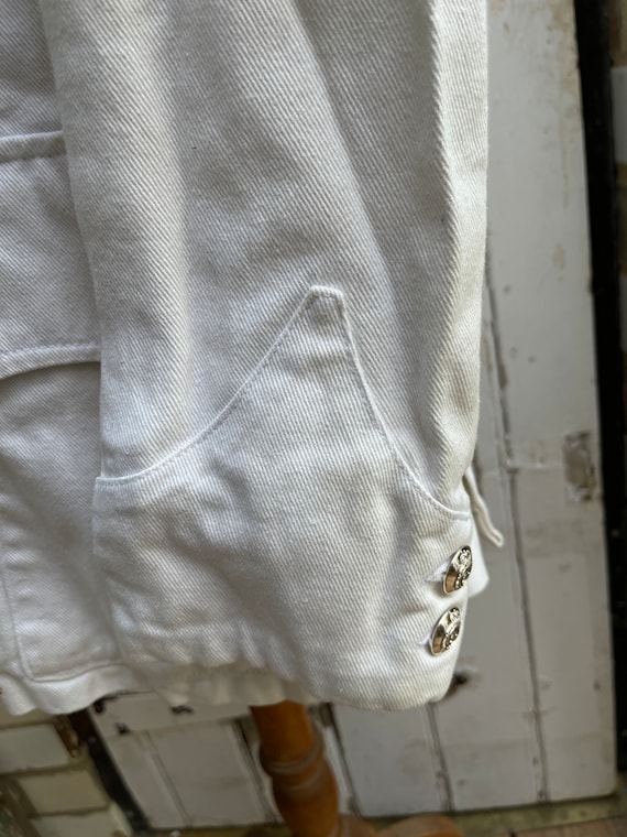 Antique mens white cotton military jacket size S/M - image 5