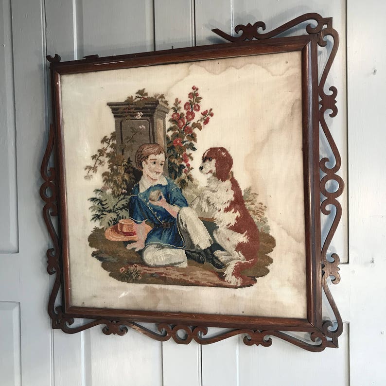 Antique embroidery wall hanging in mahogany glazed frame  etsy Antique embroidery wall hanging in mahogany glazed frame  etsy