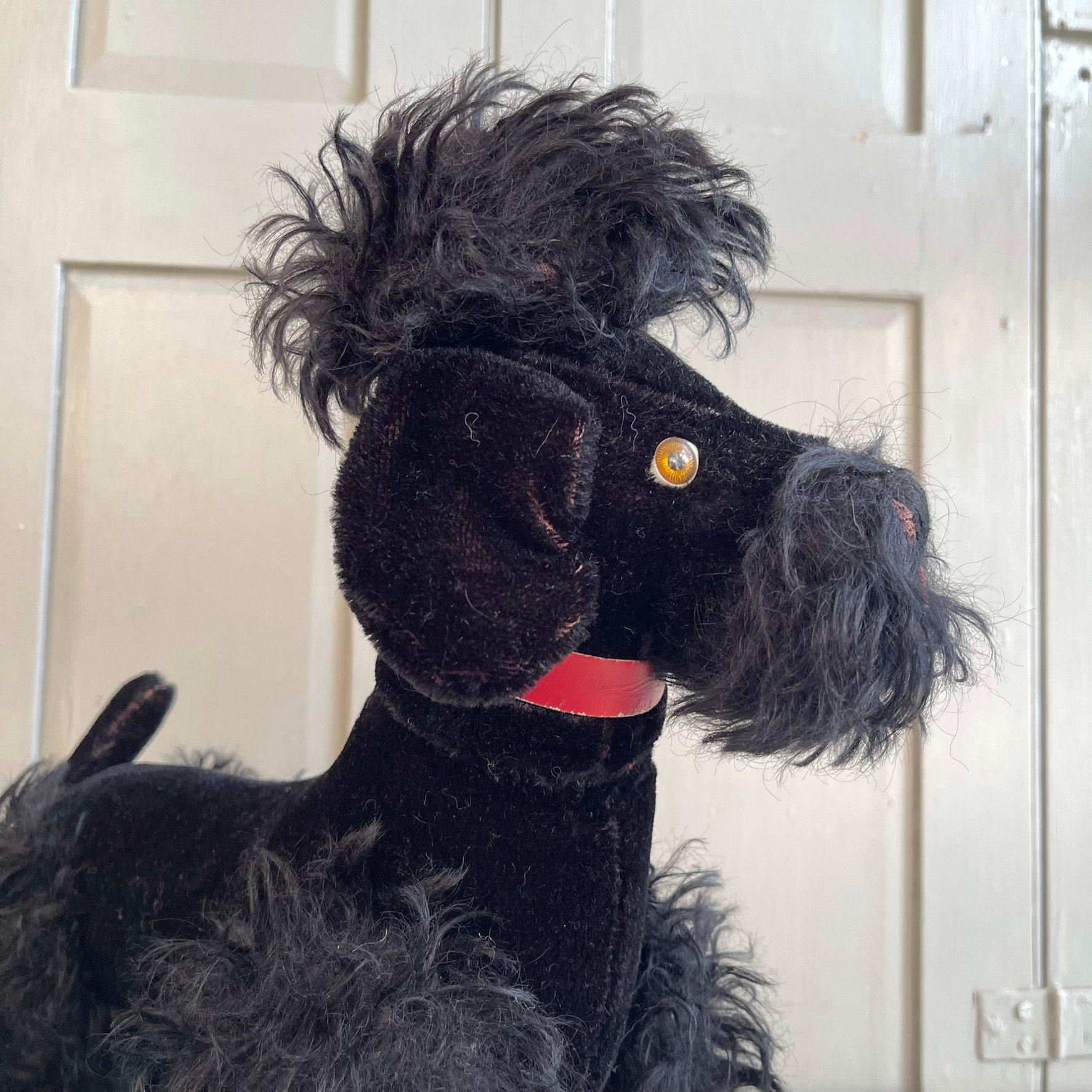 Vintage German 1950s Large Steiff Black Poodle Stuffed Toy Dog +