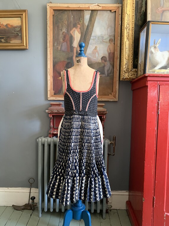 Antique Slovakian girls indigo print folk dress si
