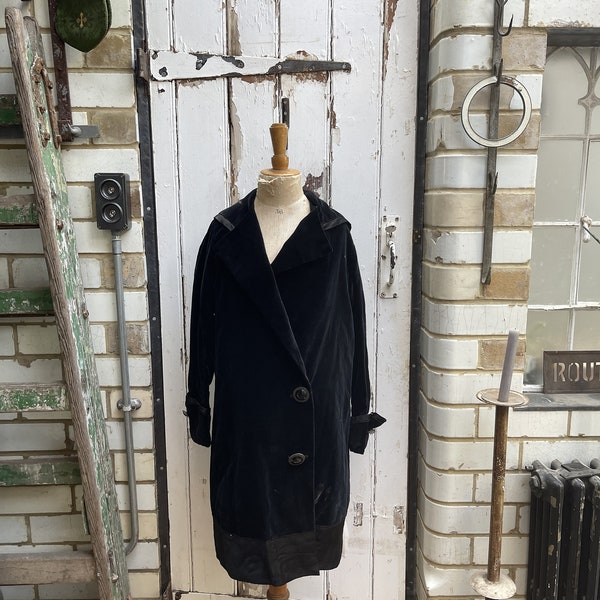 Antique French handmade black velvet coat size XS UK 8/10